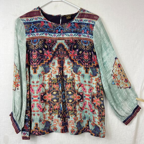 Vineet Bahl Prudence Blouse Womens M Embroidered Paisley Bohemian Anthropologie - Picture 1 of 10